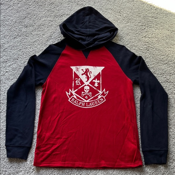 Ralph Lauren big boys Hoodie in Red and Dark Navy - Picture 1 of 7